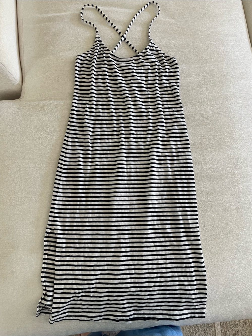 J Crew Black & White Striped Spaghetti Strap Dress 100% Cotton